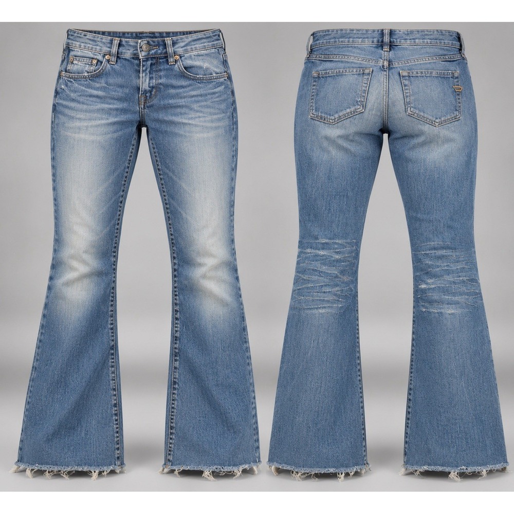 Diesel D-Hush 09J55 Boot Jeans 31  Made in Italy Light Blue Y2K belted raw hem
